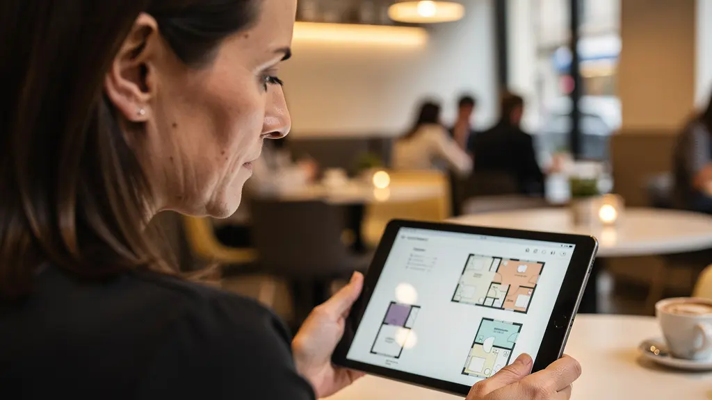 Personne consultant une simulation de rendement locatif sur tablette